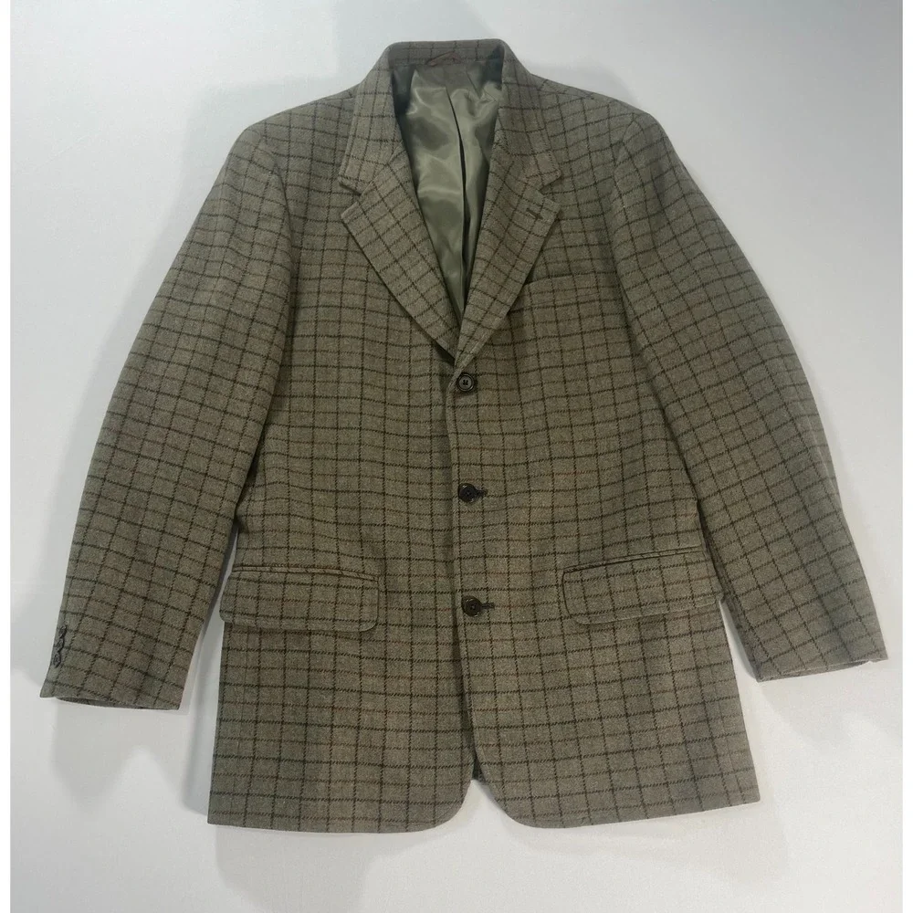 J‎ Crew Plaid Blazer Mens 40L Wool Sport Coat Green Oarsman Preppy Academia